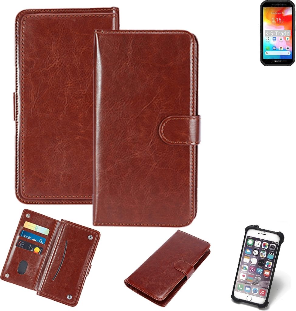 K-S-Trade 360° Hülle kompatibel mit Ulefone Armor X7 braun Kunstleder Case BookCase WalletCase Kunstlederederhülle Handyhülle, Rundumschutz Bumper