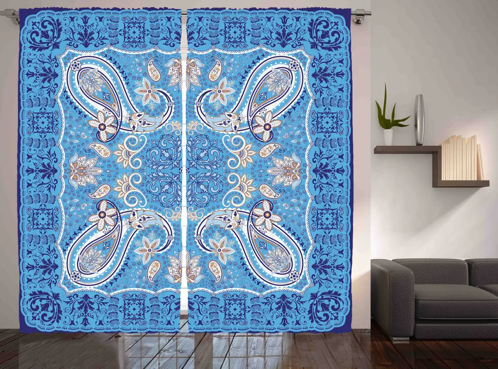 Rideau à Fronces Style Floral Classique pour Chambre et Salon Bleu