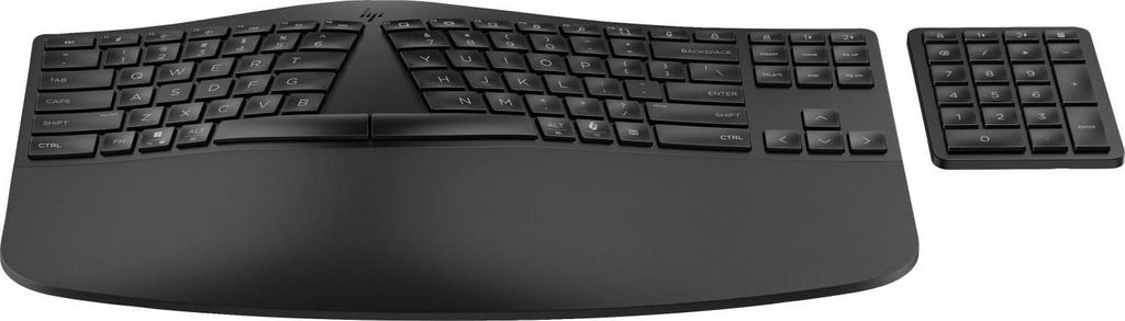 HP 960 Ergonomische Wireless-Tastatur, Volle Größe (100%), Kabellos, RF Wireless + Bluetooth, Membran Key Switch, Schwarz