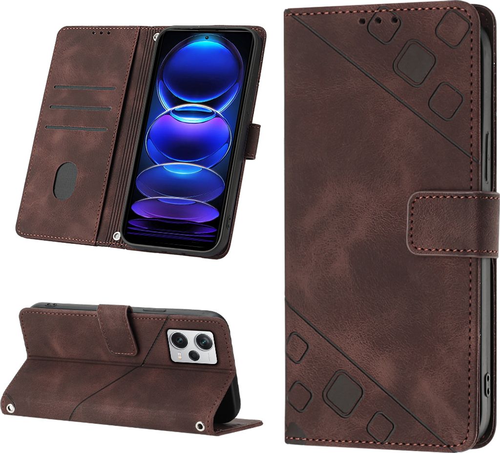 Hülle für Xiaomi Redmi Note 12 Pro+ Prägung Flip Leder Brieftasche Schutzhülle mit Ständer Braun
