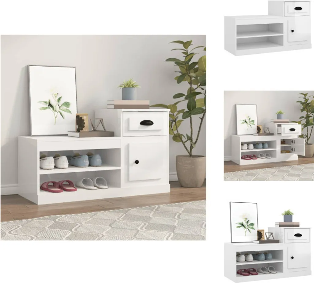Rangement Chaussures d'Entrée Blanc Brillant 100 cm pour Gain de Place