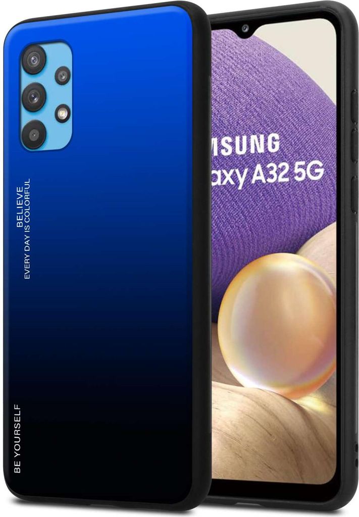 Cadorabo Hülle für Samsung Galaxy A32 5G in BLAU - SCHWARZ Zweifarbige Schutzhülle aus Tempered Glas und TPU Silikon Back Case Cover Etui Handy ...