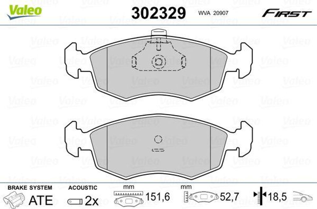 VALEO 302329 Bremsbelagsatz, Scheibenbremse OE 9948870 kompatibel mit Doblo