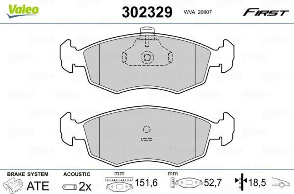 Valeo 302329 Jeu de plaquettes de frein pour Doblo équivalent OE 9948870