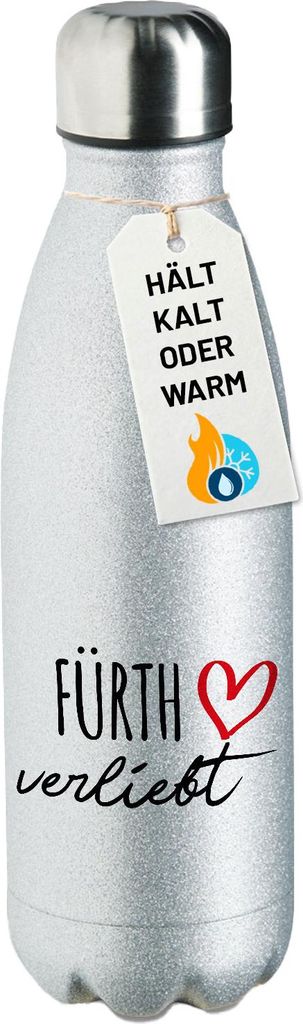Huuraa Trinkflasche Fürth verliebt 500ml Silver Edelstahl Wasserflasche Trinkflasche Geschenkidee
