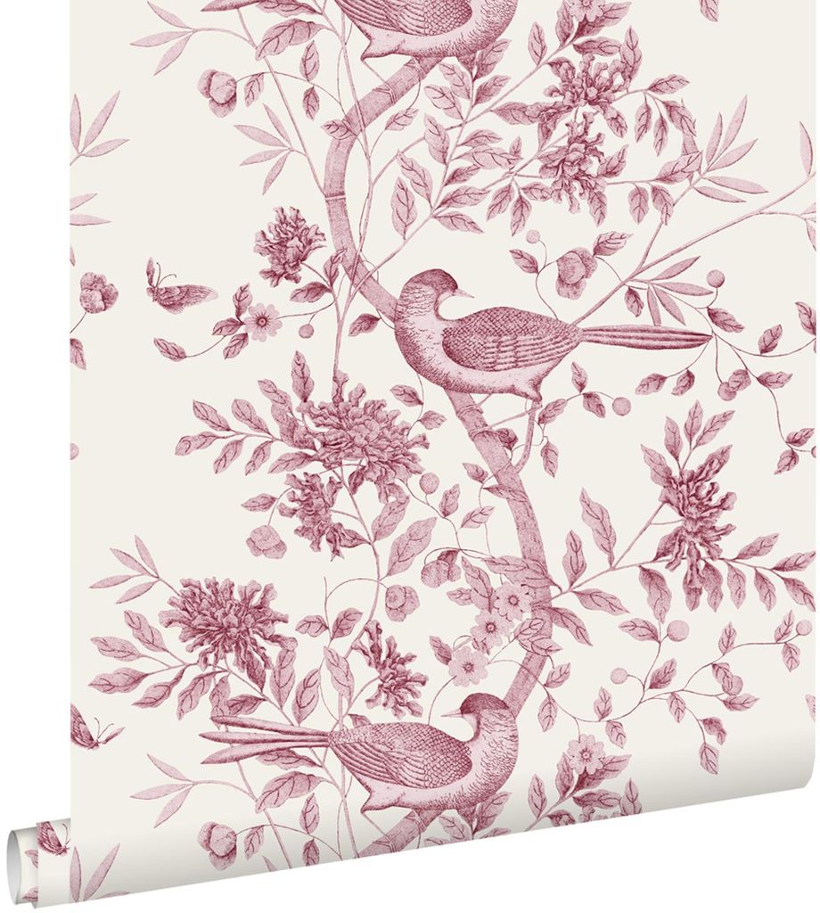 ESTAhome Tapete Blumen und Vögel Burgunderrot 50 x 900 cm