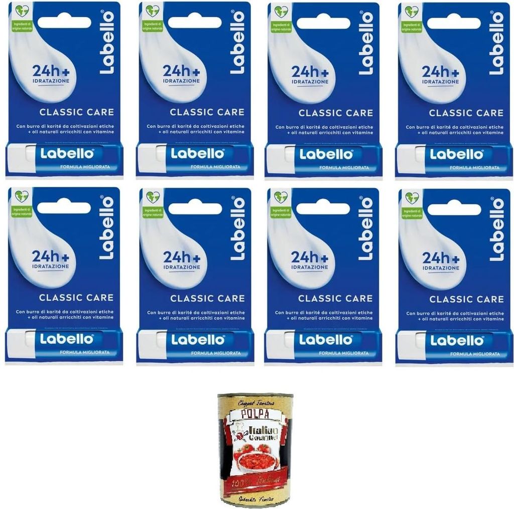 Classic Care Lippenbalsam, klassischer Lippenbalsam, der auf den Lippen schmilzt, 8 x 5,5 g+ Italian Gourmet polpa 400gr