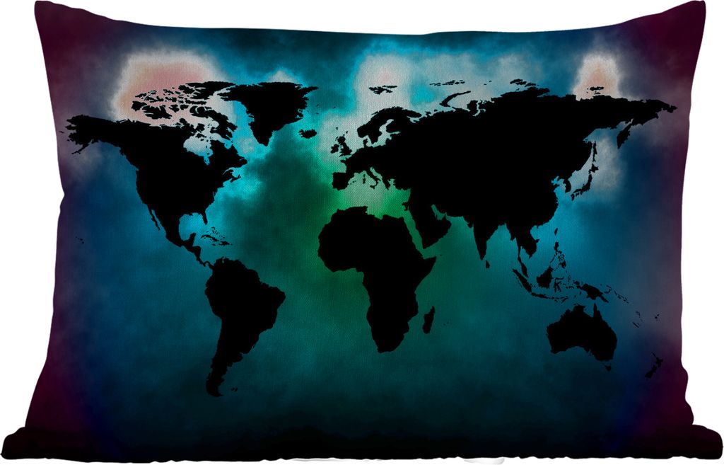 MuchoWow Outdoor Kissen - Weltkarte - Schwarz - Grün - 60x40 cm - Wetterfest - Lounge Kissen - Zierkissen - Kissen für Innenräume