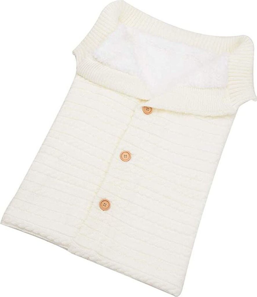 ASKSA Baby Wrap Wickeldecke Strick Schlafsack Weich Warm für 0-12 Monate Babys Unisex, Weiß