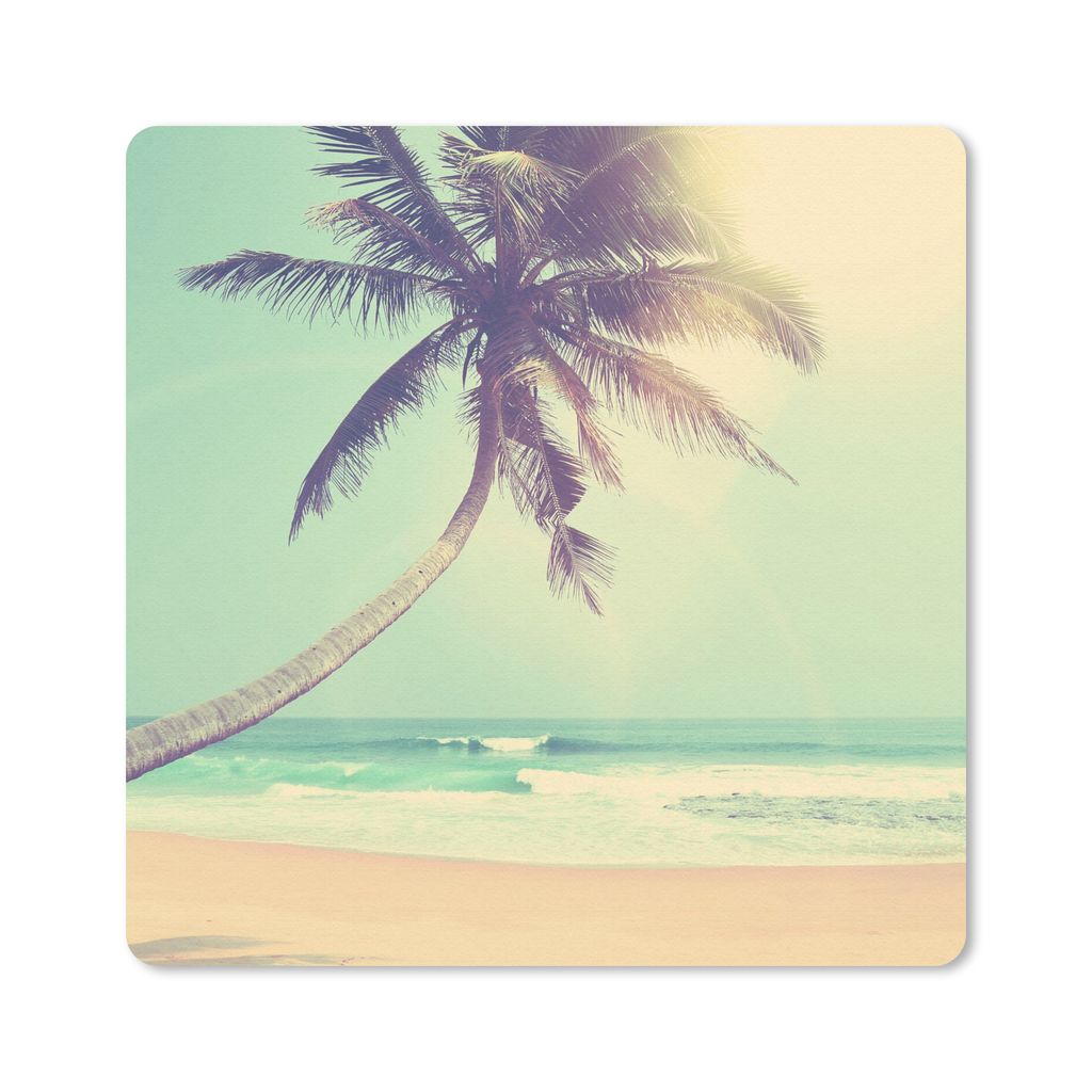 MuchoWow Mauspad Mousepad Retro - Palme - Sonne - Sommer 20x20 cm - Mousepads - Maus Mat - Pad - Mausunterlage - Desk Mat - Bureauartikeln