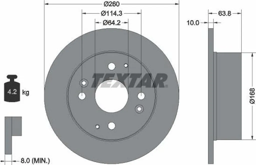 Disque de Frein Arrière pour Honda Accord - Gamme Textar PRO 92138600