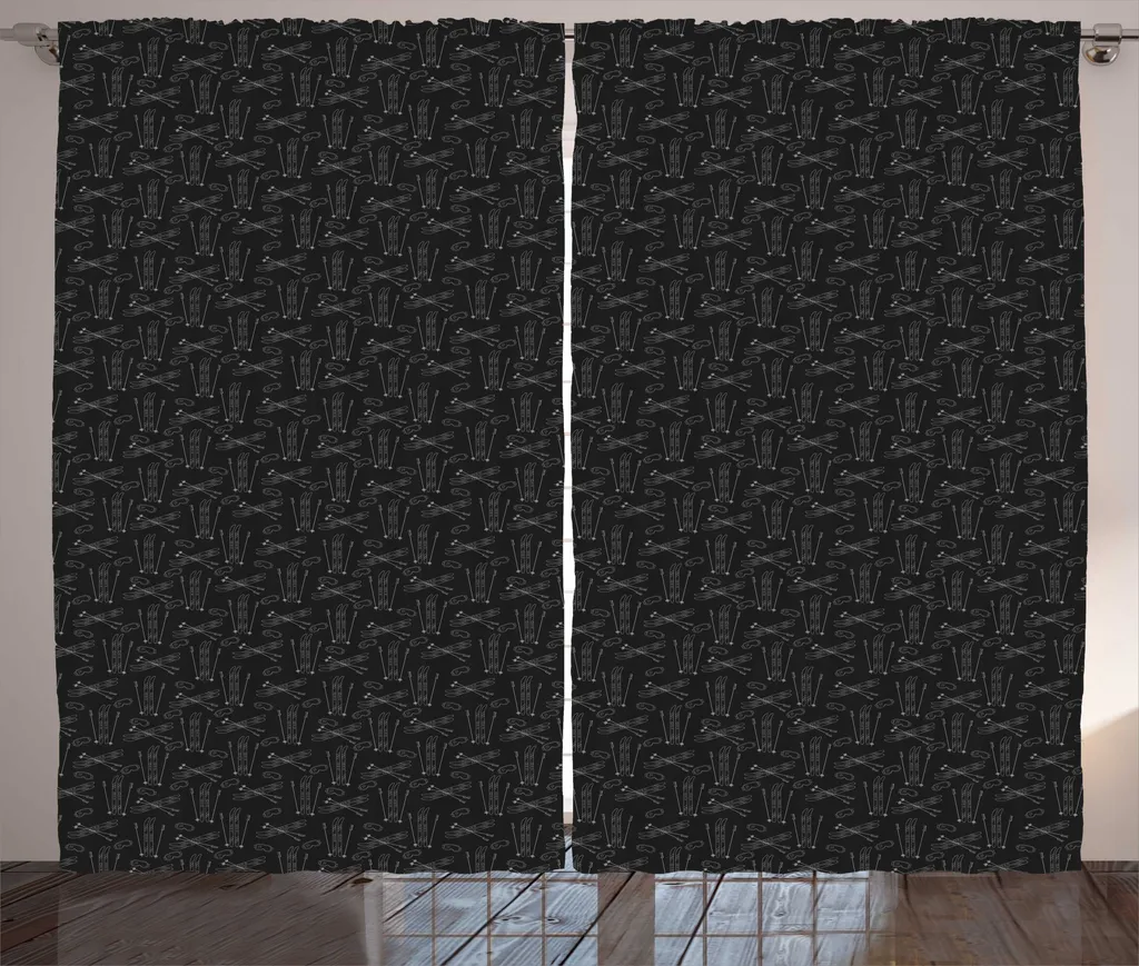 Rideaux motif ski gris charbon 280x225 cm pour occulter et décorer