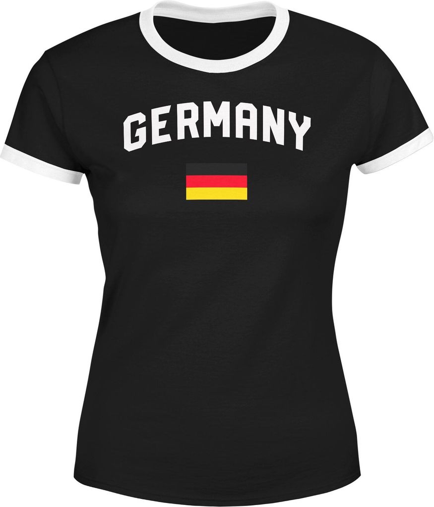 Moonworks Damen Deutschland Fan-Shirt T-Shirt Fußball WM EM Retro Fan-Trikot Weltmeisterschaft Europameisterschaft Germany schwarz-weiß M