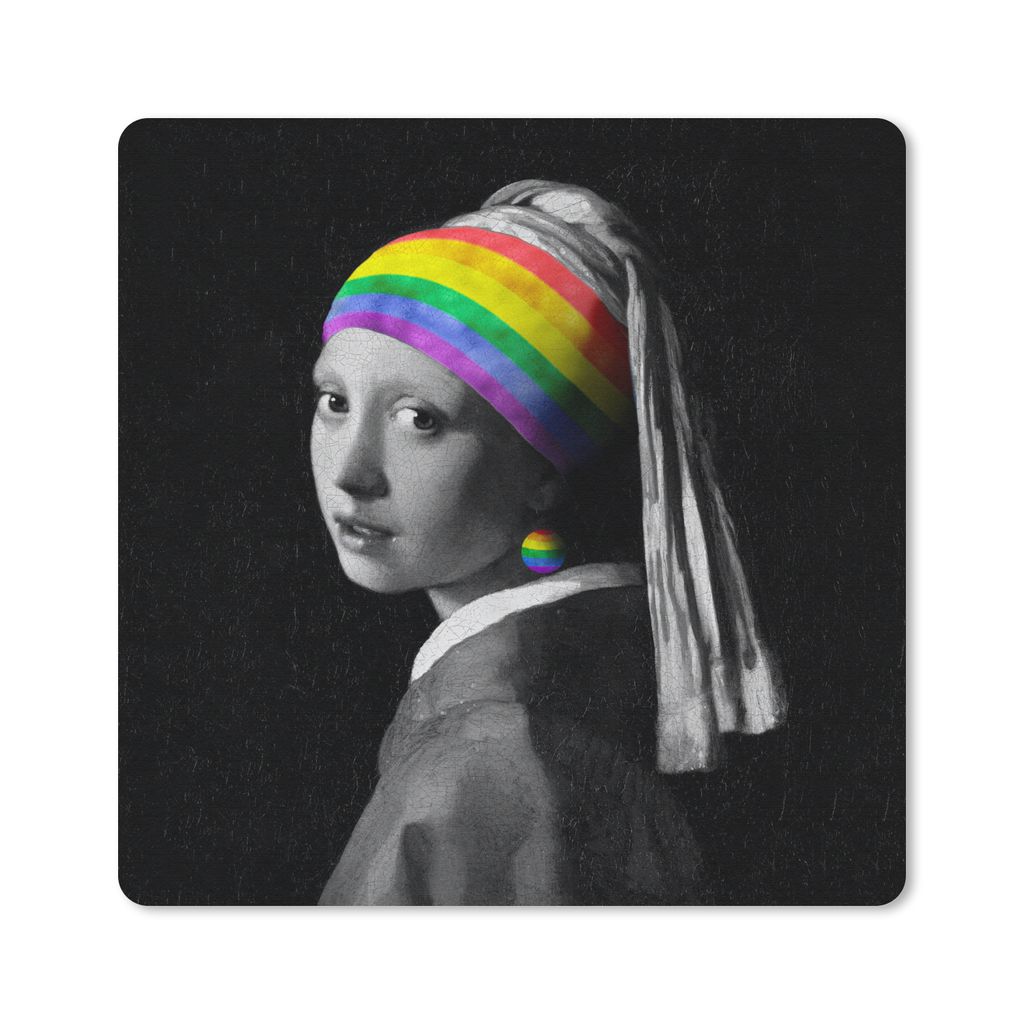 MuchoWow Mauspad Mousepad Das Mädchen mit dem Perlenohrring - Vermeer - Regenbogen 20x20 cm - Mousepads - Maus Mat - Pad - Mausunterlage - Desk ...