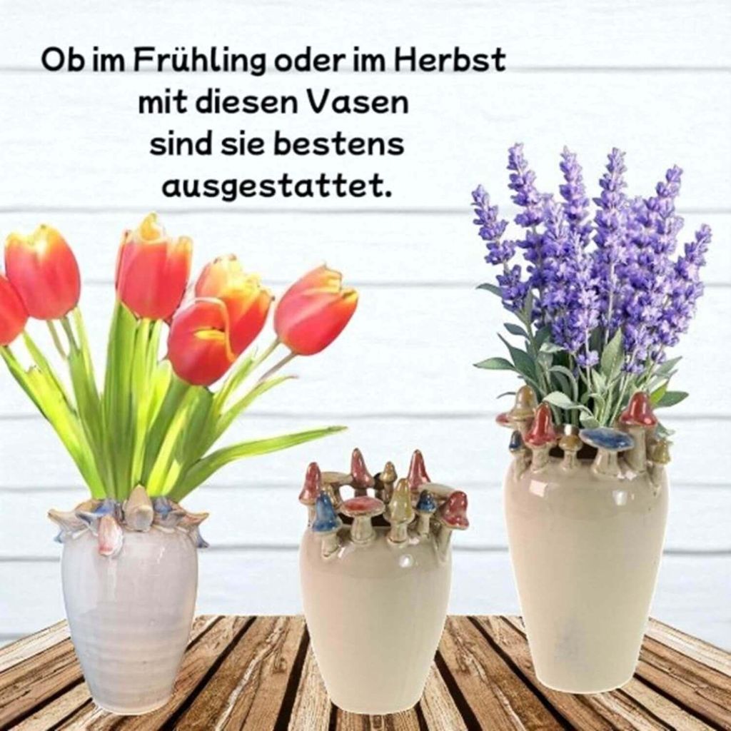 Bezaubernde, stilvolle Vase 'Pilze' aus Steingut in weiß Ø 11,5 cm H 20 cm