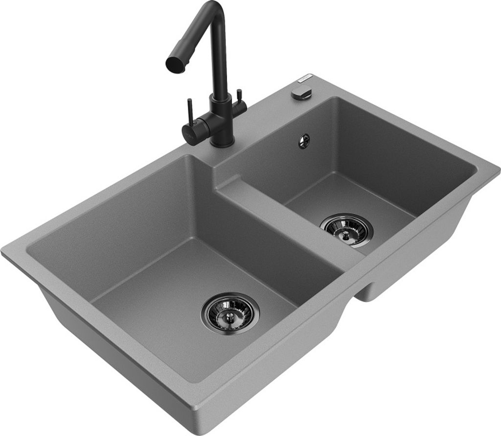 Mexen Tomas 2-Becken-Granitspüle mit Mischbatterie Duero, Grau - 6516-71-671600-70-B