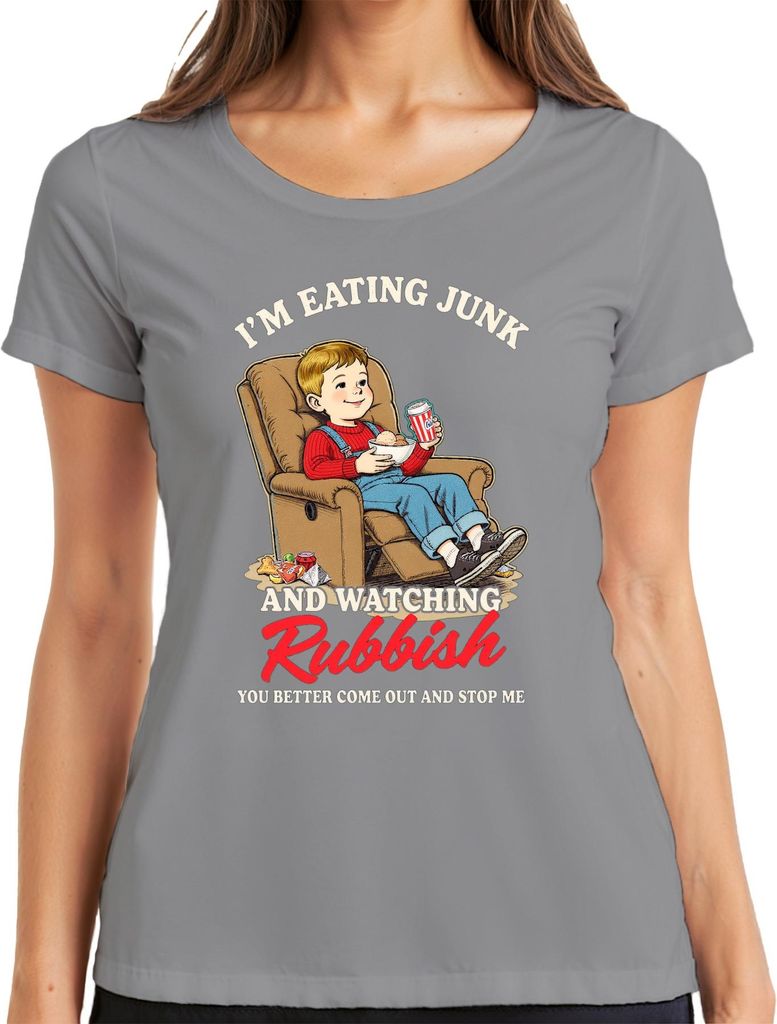 I'M EATING JUNK AND WATCHING Rubbish lustig kind filmabend snack Damen T-Shirt, Grau, 3XL