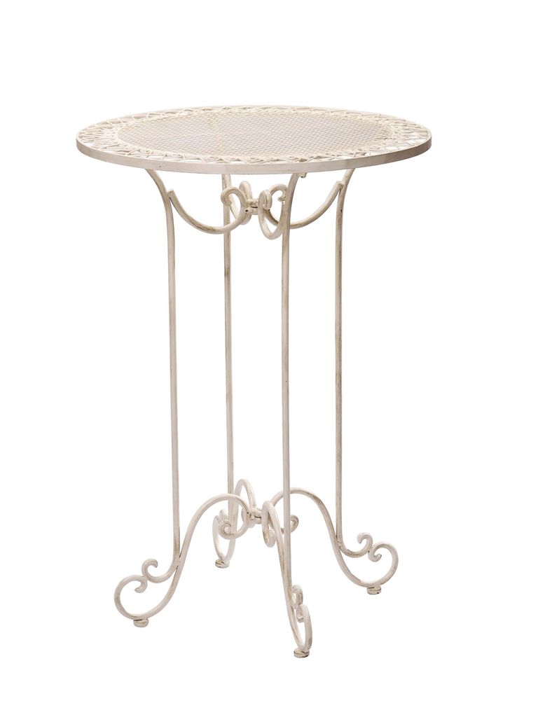 Stehtisch 101cm Eisen Gartentisch Bistrotisch antik Stil creme weiss iron table