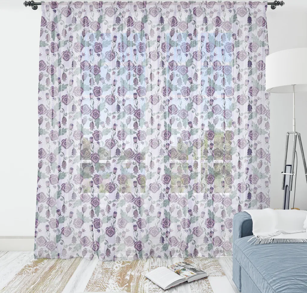 Arazzo Sognante ABAKUHAUS - Fiori Funky e Foglie Viola 240x274 cm