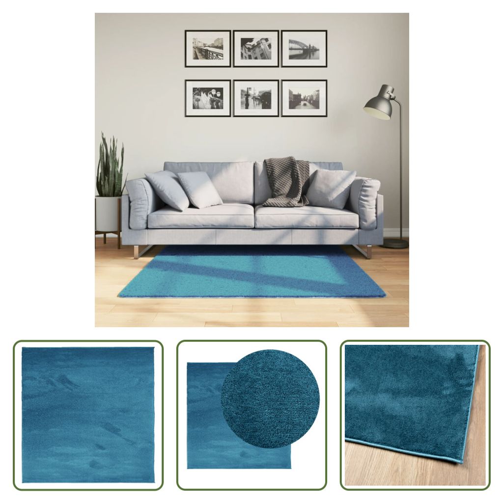 The Living Store Teppich OVIEDO Kurzflor Türkis 120x120 cm