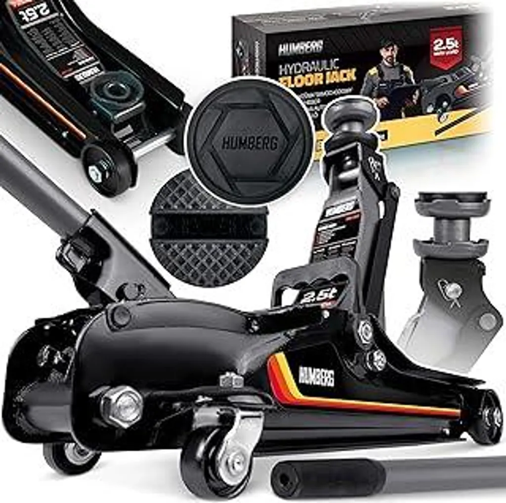 Humberg Martinetto idraulico Martinetto idraulico per manovre Auto Martinetto a profilo ribassato 2,5 t 80-360 mm Martinetto per manovre 2 supporti in gomma Nero