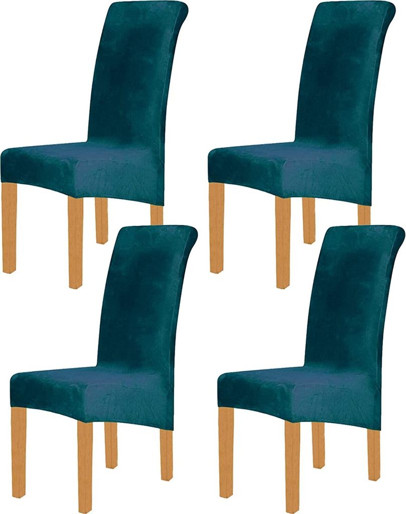 4 Stück XL Velvet Stretch Esszimmerstuhl Hussen - Elasthan Plüsch Stuhlhussen Solide Großes Esszimmer Stuhl Protector Home Décor