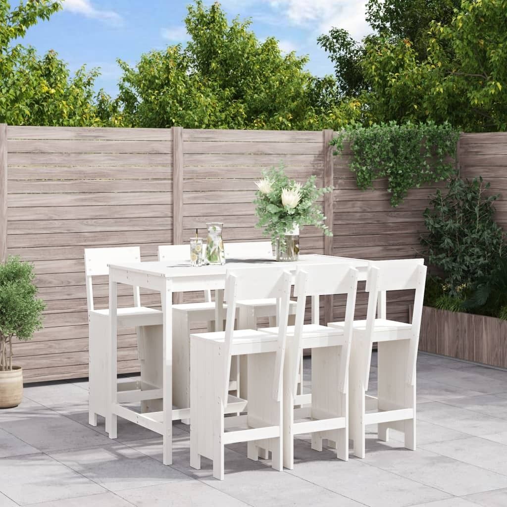 Cloris Designermöbel 7-tlg. Gartenbar-Set Weiß Massivholz Kiefer 2024 Neu
