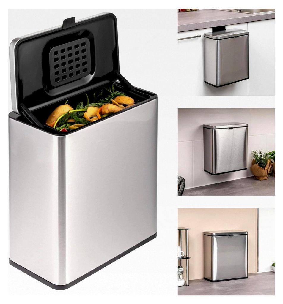 Biomülleimer 6L mit Geruchsfilter, zum Hängen, Stellen oder Kleben, Komposteimer, 3 Montagearten