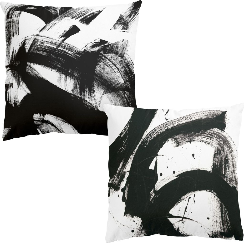 Dekokissen 2-teilig originell drinnen / Indoor Zierkissen Canvas waschbar Design schwarz weiss Abstrakt Sofakissen ohne Füllung