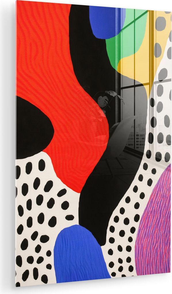 MuchoWow Glasbilder - Bilder auf Wandbild - Foto auf Glas Abstrakt - Formen - Farben - Punkte 40x60 cm Wanddekoration aus Glas - Acrylglasbild - Ac...