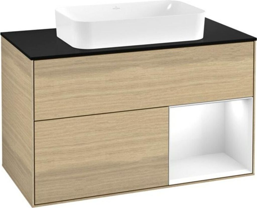 V&B Waschtischunterschrank Wandbeleuchtung Finion 100x60,3 cm, Reg re glo wh. Lac, Oa ven