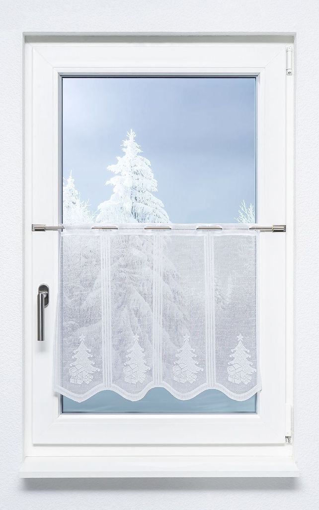 Scheibengardine von Lysel - Tannenbaum mit Geschenken (Bx H) 210cm * 50cm weiß