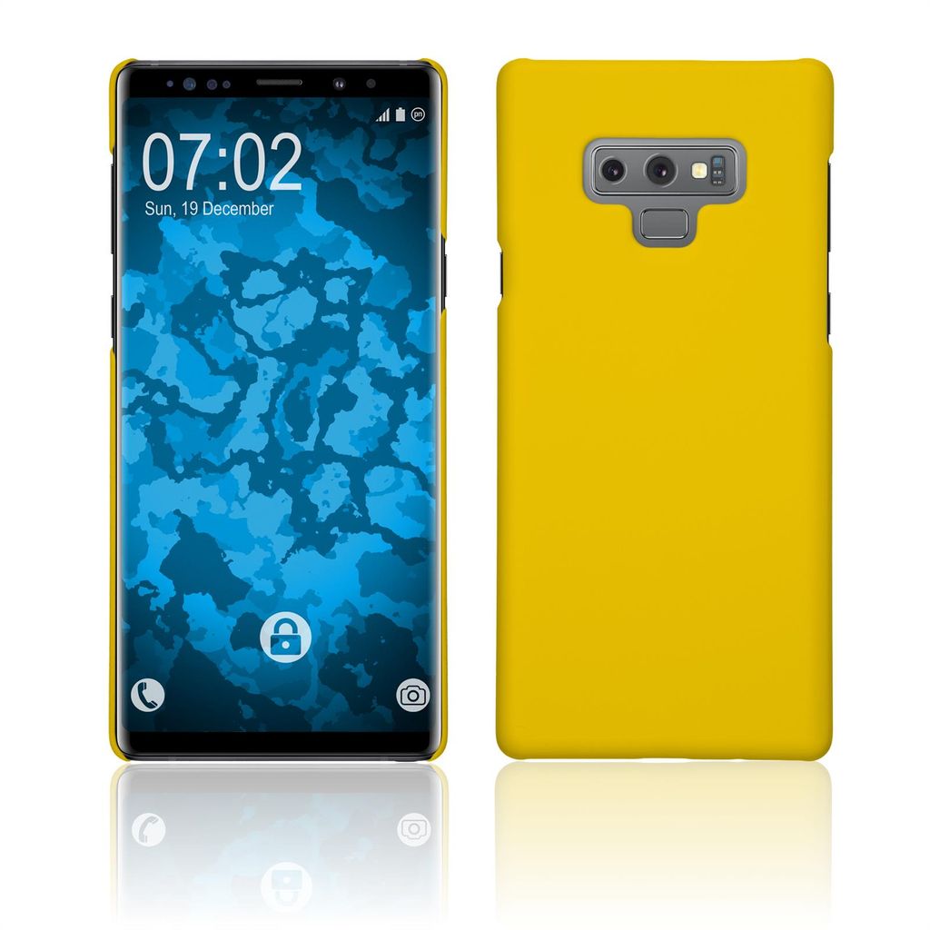 PhoneNatic Case kompatibel mit Samsung Galaxy Note 9 - Hülle gelb gummiert Hard-case Cover