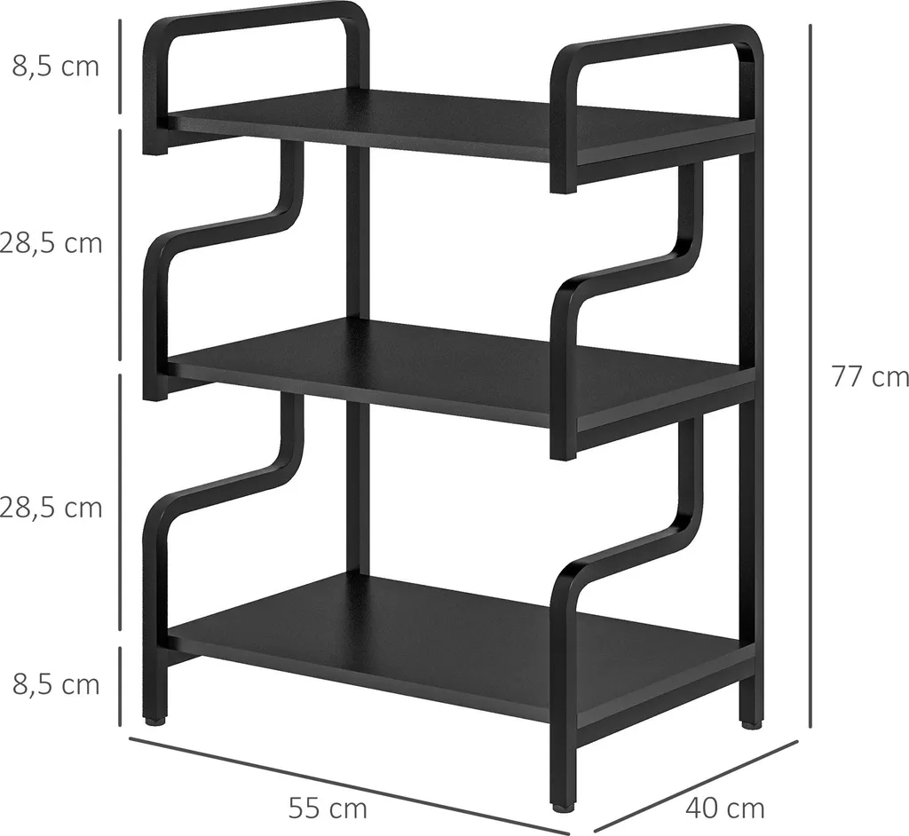 HOMCOM Support d'Imprimante Noir à 3 Niveaux en Bois et Métal 55x40x77cm