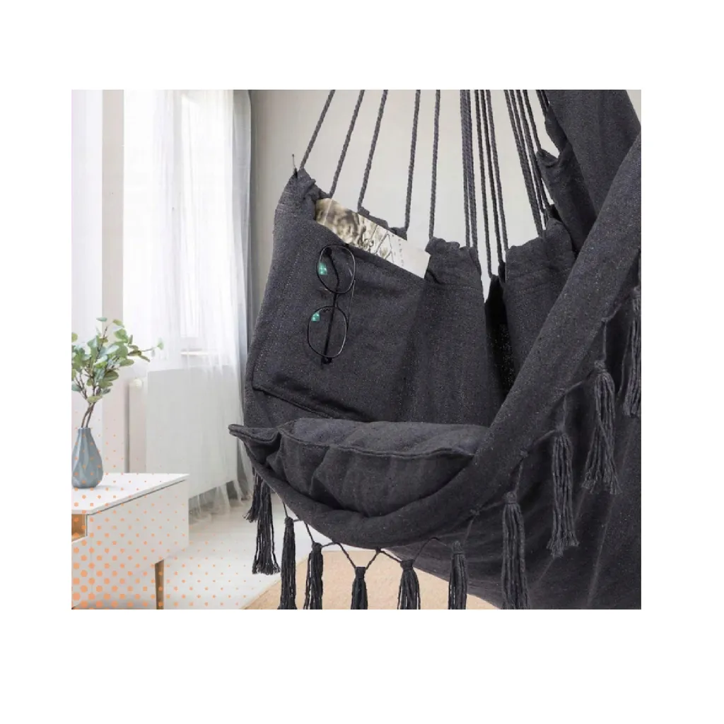 Hamac fauteuil de relaxation intérieur et extérieur graphite style boho - 6