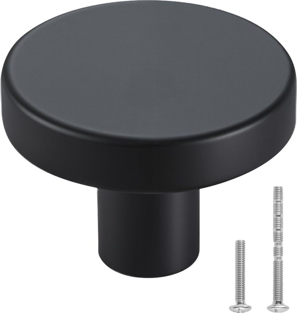 Möbelknöpfe - 10er-Set Schrank- & Schubladenknöpfe - Durchmesser 32 mm - Massive Zinklegierung - Mit Schrauben - Für Küche & Bad - Schwarz