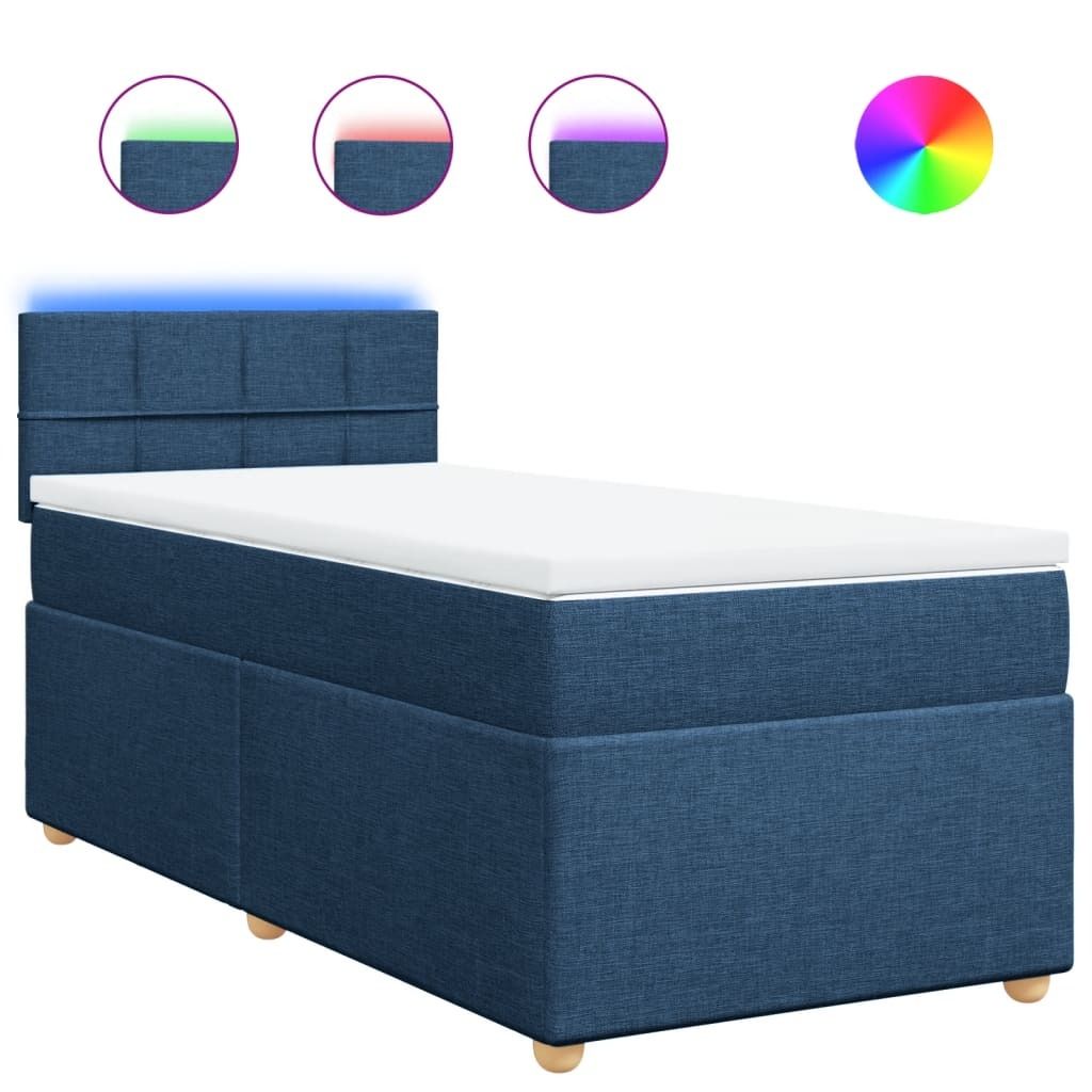 vidaXL Boxspringbett mit Matratze Blau 90x200 cm Stoff
