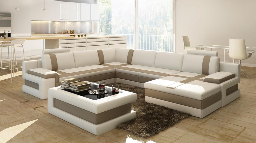 Ledersofa Couch Wohnlandschaft U-Form Design Modern Sofa Eck Sofas Design 5083B