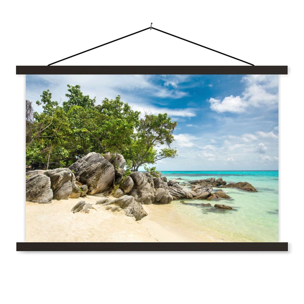 MuchoWow Textilposter Strand - Steine - Meer - Sommer 150x100 cm mit schwarzem Rahmen - Schlafzimmer