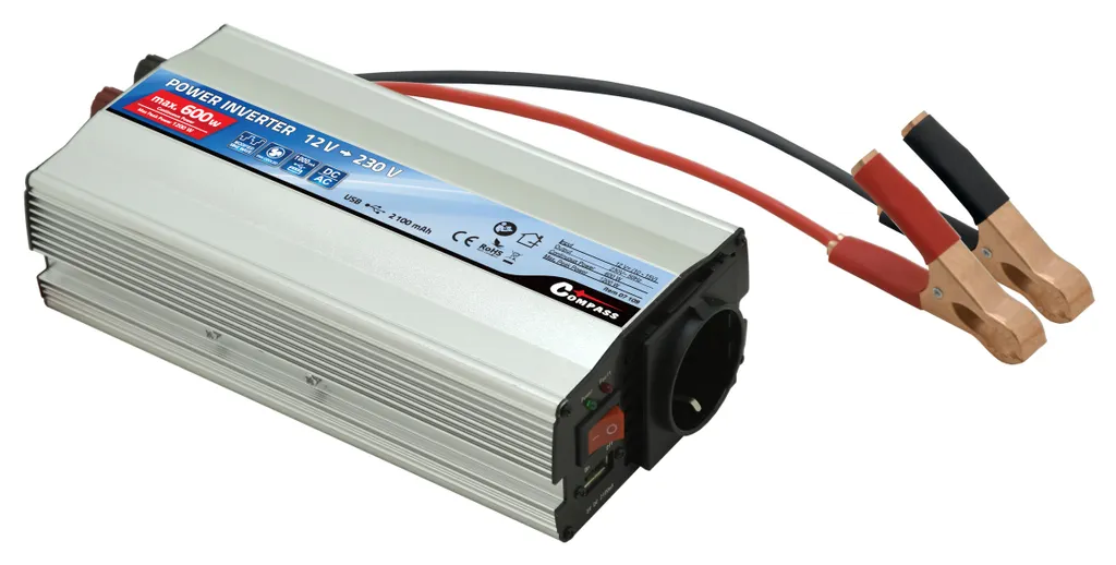 Compass 07109 Convertisseur de tension 12V 230V 600W avec Port USB