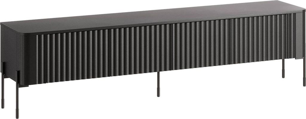 Dmora TV-Möbel Brembana 190x39,6x50h cm Schwarz, ein Regal, 4 Fächer