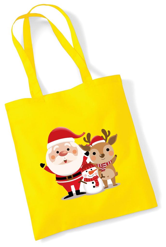 Huuraa Jutebeutel Weihnachtsmann Rudolph und Schneemann 10 Liter Yellow Baumwolle Tasche Geschenkidee