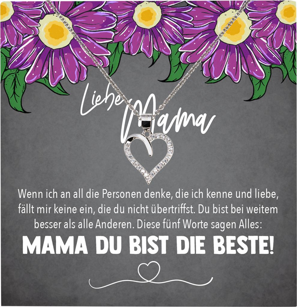 22Feels Echt Silber Halskette - Liebe Mama Geschenk Geburtstag Muttertag Mutter Schmuck Set für Frauen - Herz Anhänger, Karte