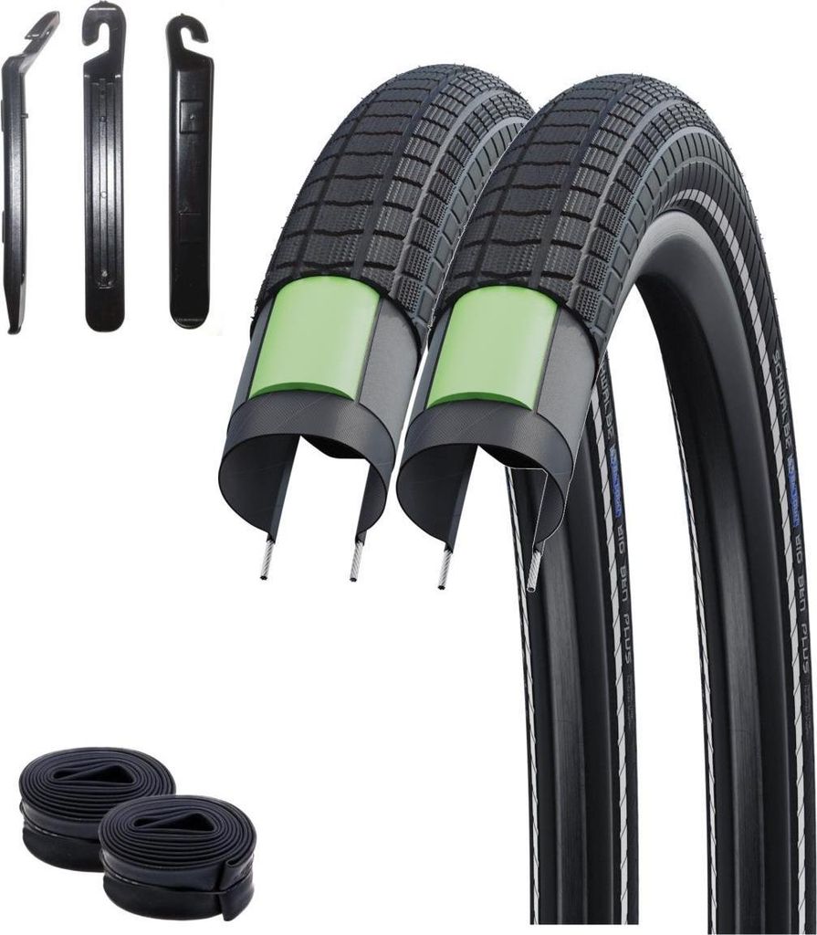 2 x Schwalbe Big Ben Plus, GreenGuard, E-50 55-406 (20 x 2,15 ) + 2 Schwalbe AV7 Schläuche inkl.3 Reifenheber