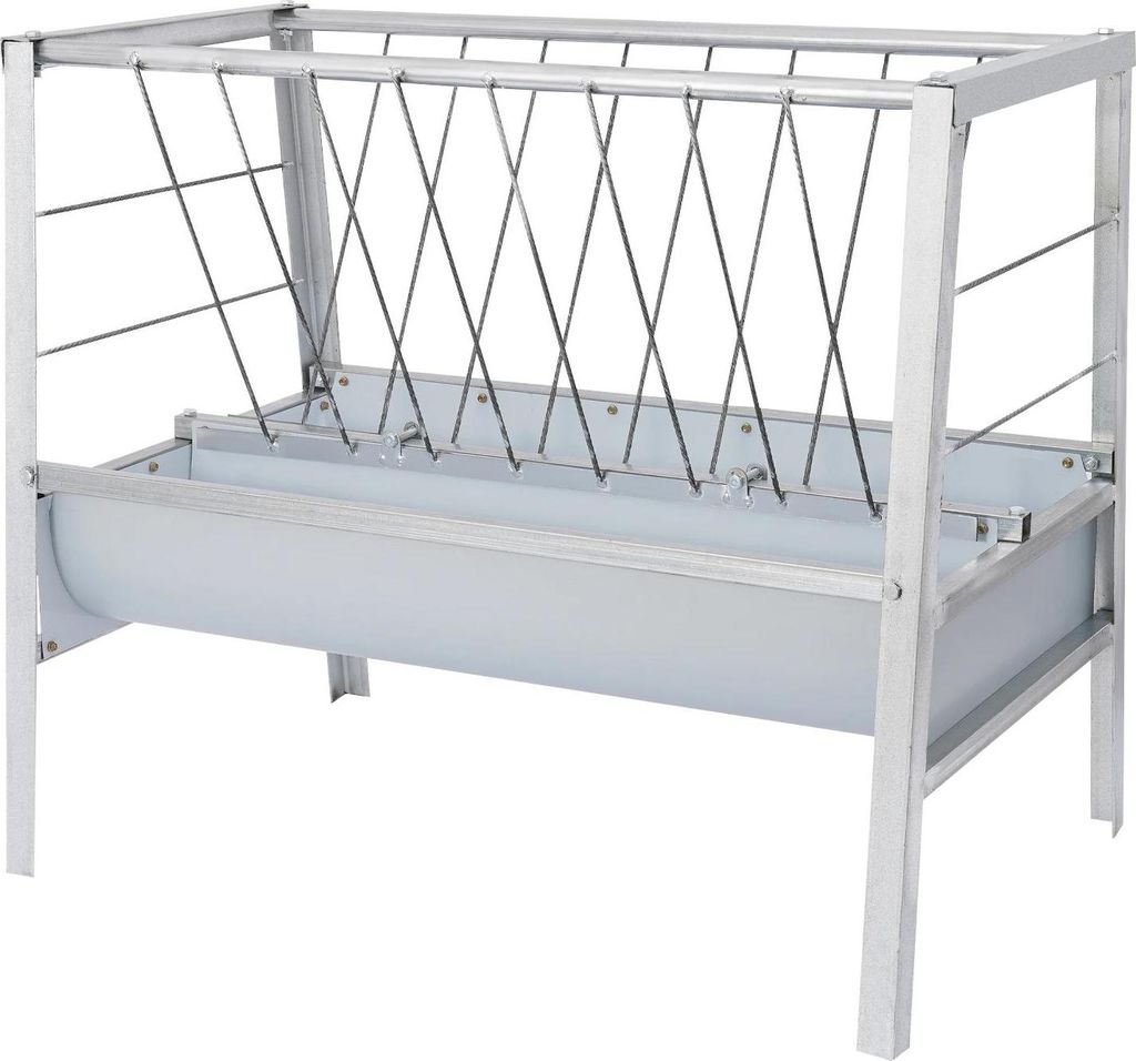 Metall-Heuraufe für Rinder - Freistehend - Beidseitig - Kapazität 200 L - 100×66×85 cm - Eisen/Stahl - Silber