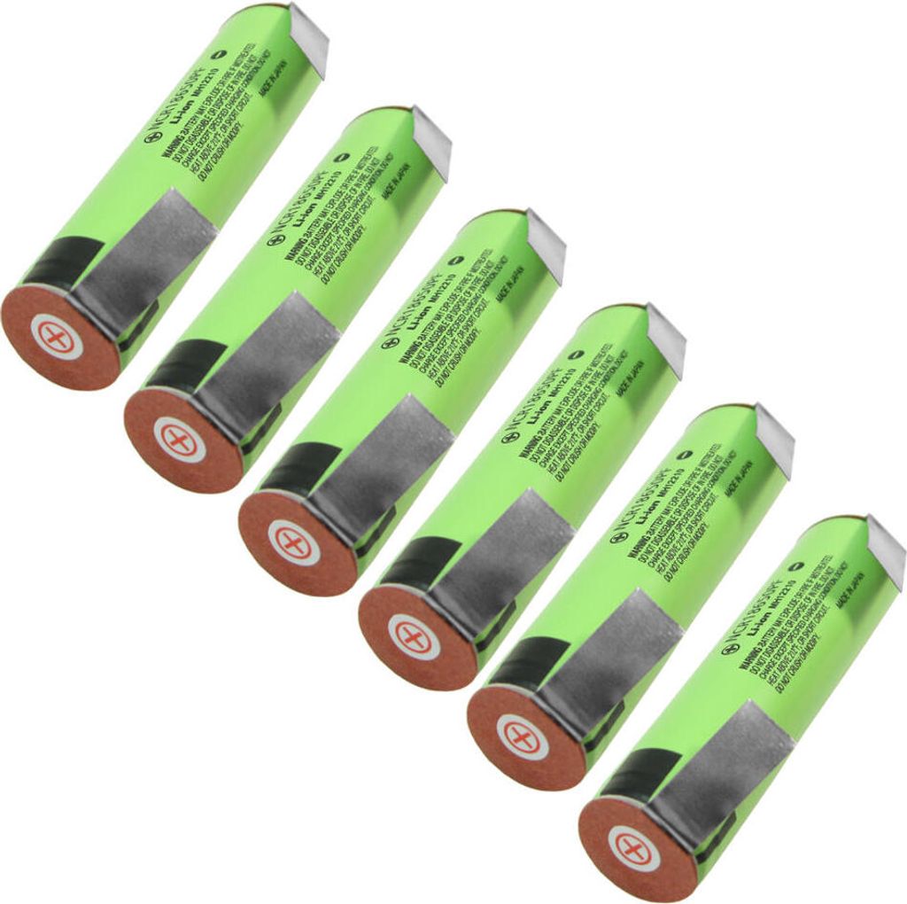Trade-Shop 6x Panasonic NCR18650PF mit U-Lötfahne versetzt Lithium-Ion Akku Zelle 2900mAh 3,6V/3,7V 10A Entladestrom Flat-Top Flach