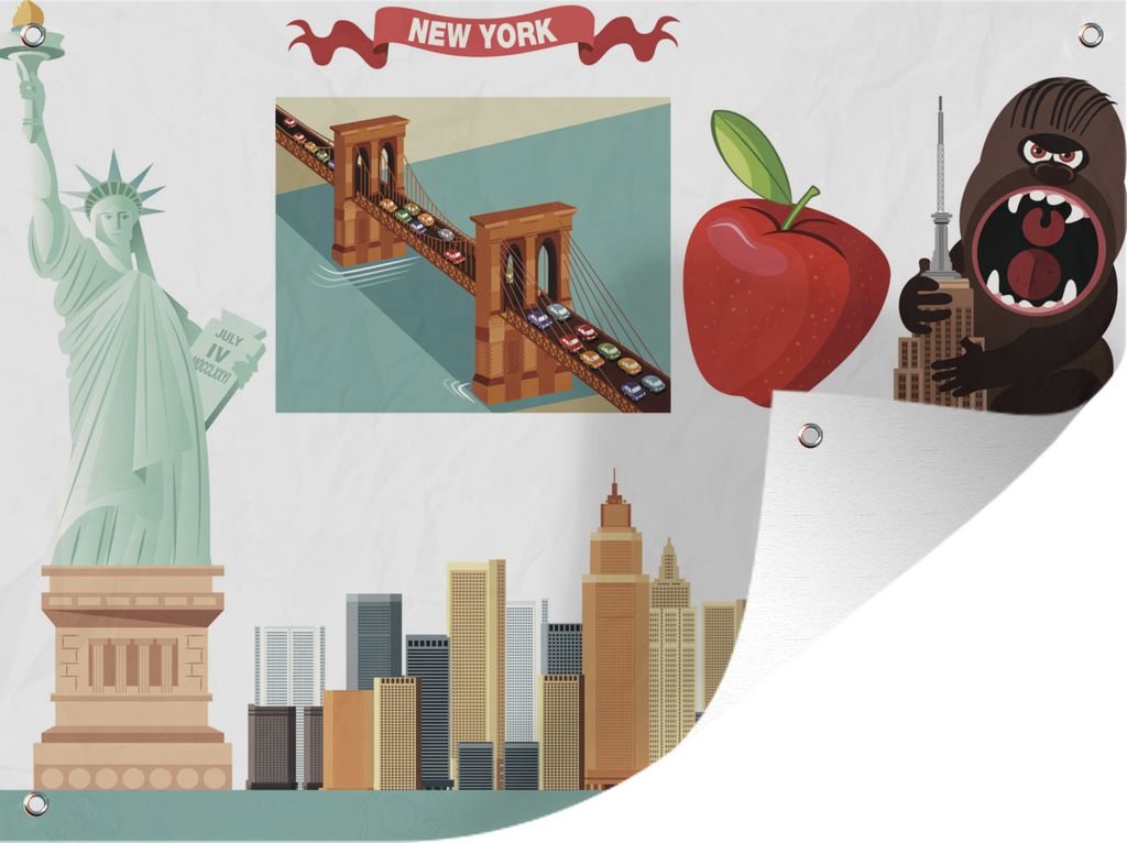 MuchoWow 40x30 cm Outdoor-Poster Gartendeko Sichtschutz Garten Poster für den Garten New York - Zeichnung - Piktogramme