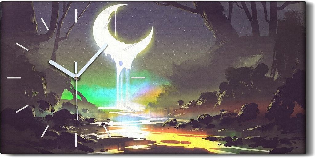 Wohnzimmer-Bild Leinwand Uhr Kunstdruck 60x30 Nacht Landschaft schmelzende Mond - weiße Hände