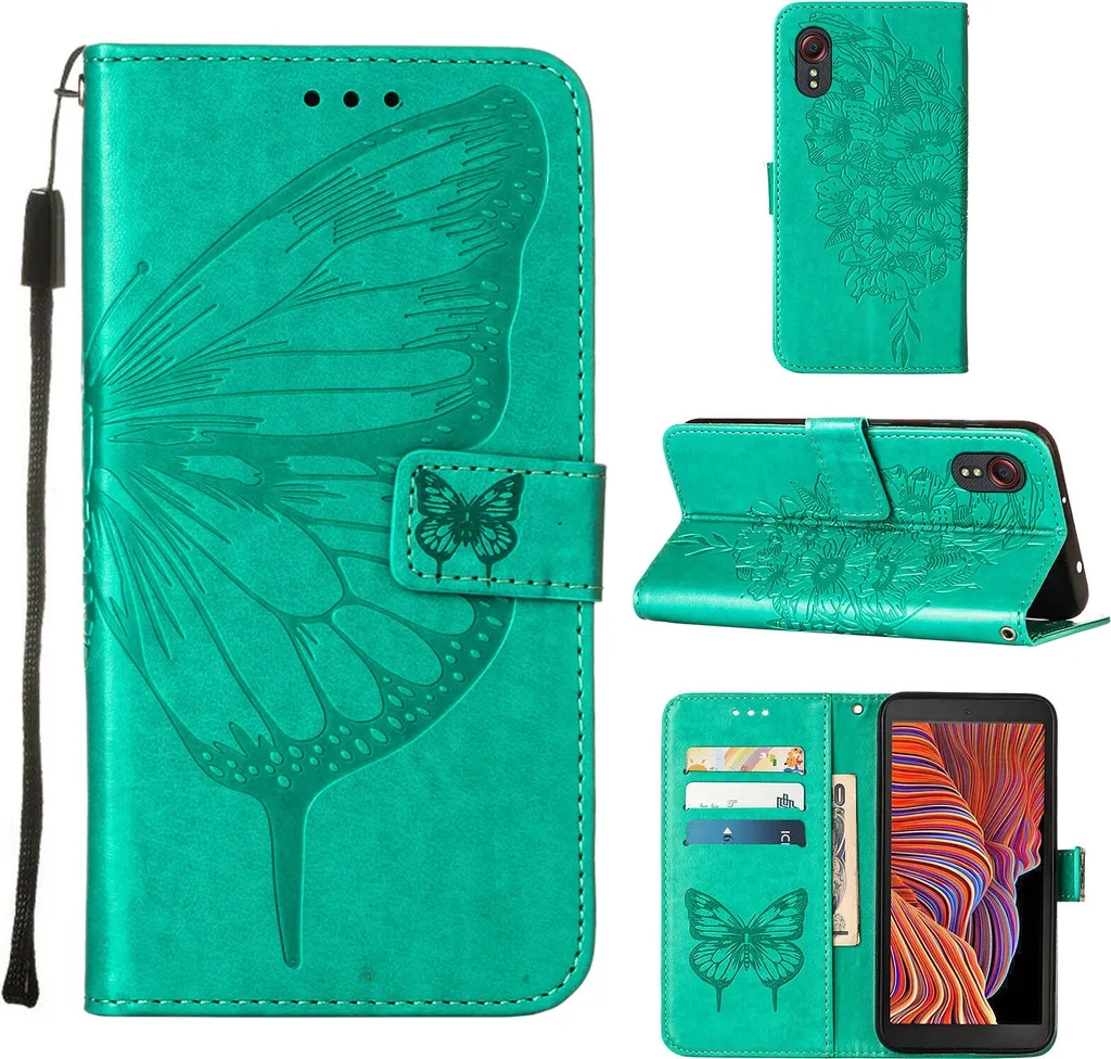 Cover Samsung XCover 5 Verde | Flip Leather Case Butterfly Relief