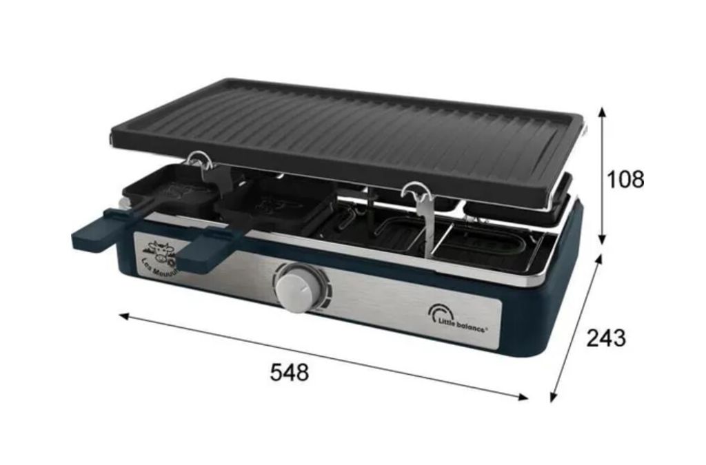 Rechteckiges Raclette-Gerät - LITTLE BALANCE - Maxi Grill & Cheese - 1400 W - 8 Personen - Meuuh / Pfefferdesign